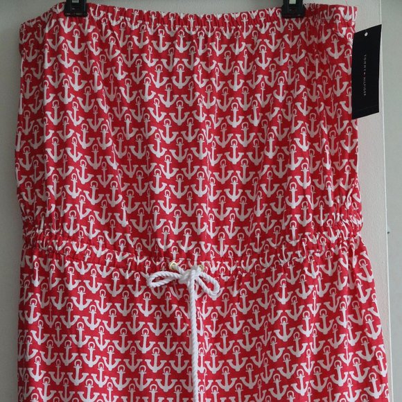 Tommy Hilfiger Strapless Anchor Drawstring Dress Cotton M New - Picture 2 of 6